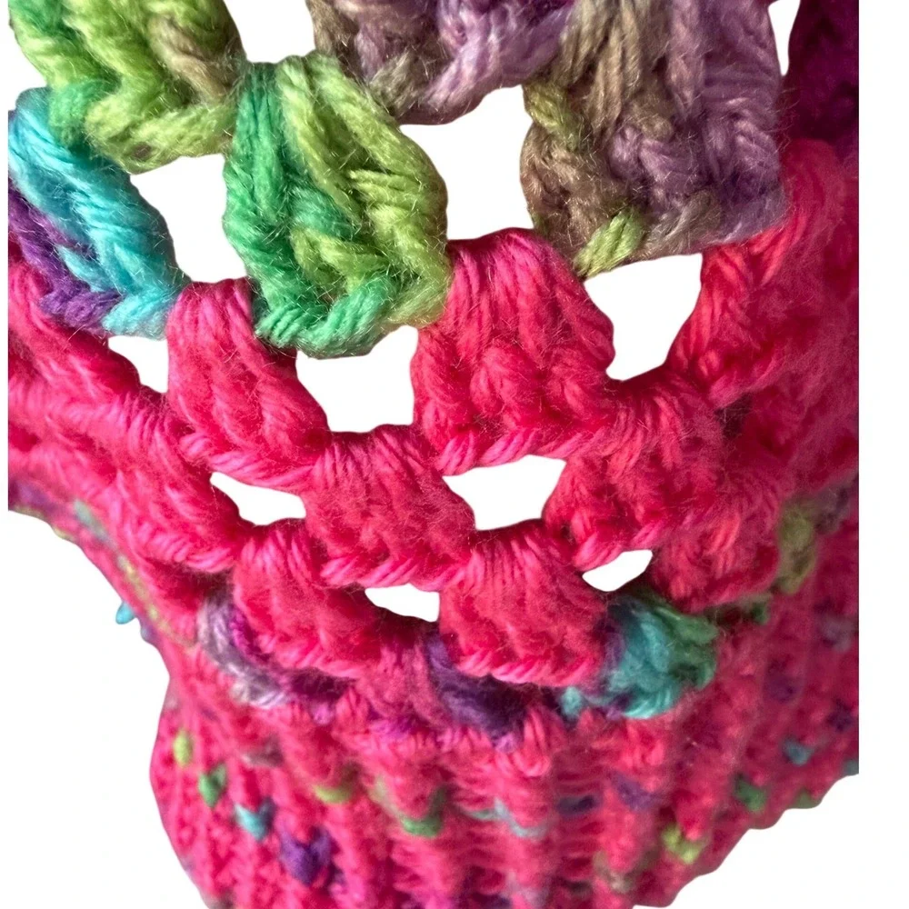 Handmade Bright Pink Multicolor Crochet Crop Top